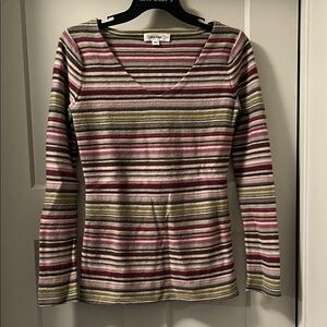 Vintage Calvin Klein lambswool Women's Striped V-Neck Top - Multicolor XS